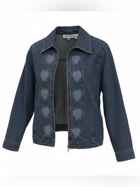 Cathy Daniels Navy Denim Heart-Stud Zip Jacket Size M